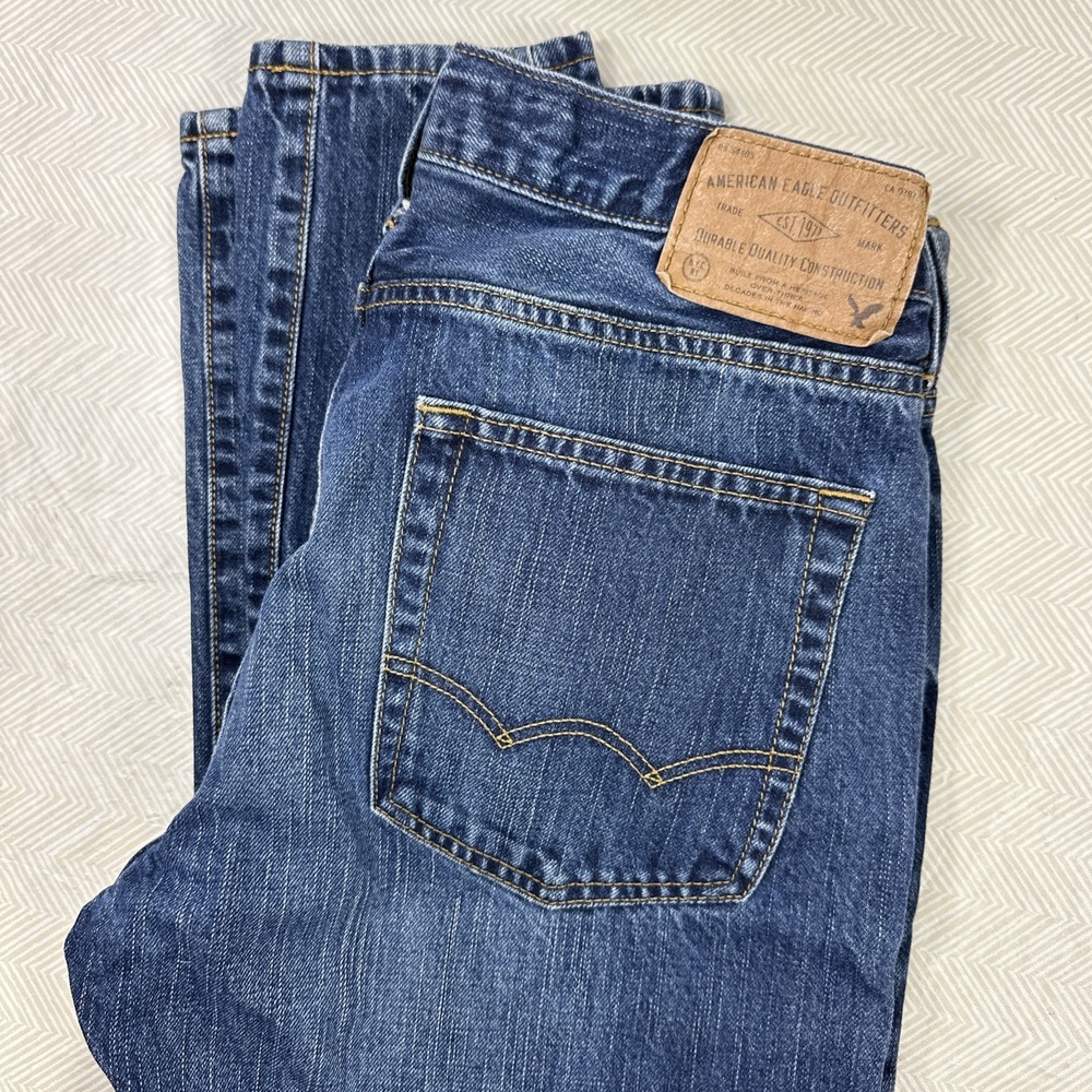 American Eagle Jeans Mens 30 x 33 Original Straight Dark Wash Blue Cotton Denim